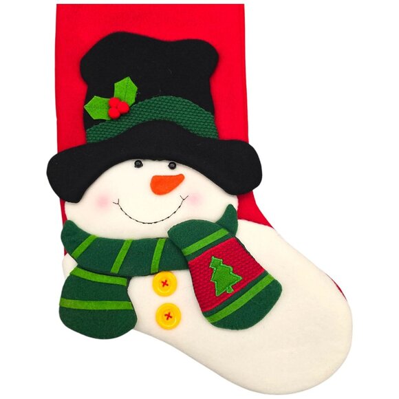 Set Of 3 Christmas Stocking 3D Felt 18" Santa & Snowman Appliqués Decorations - Picture 13 of 16